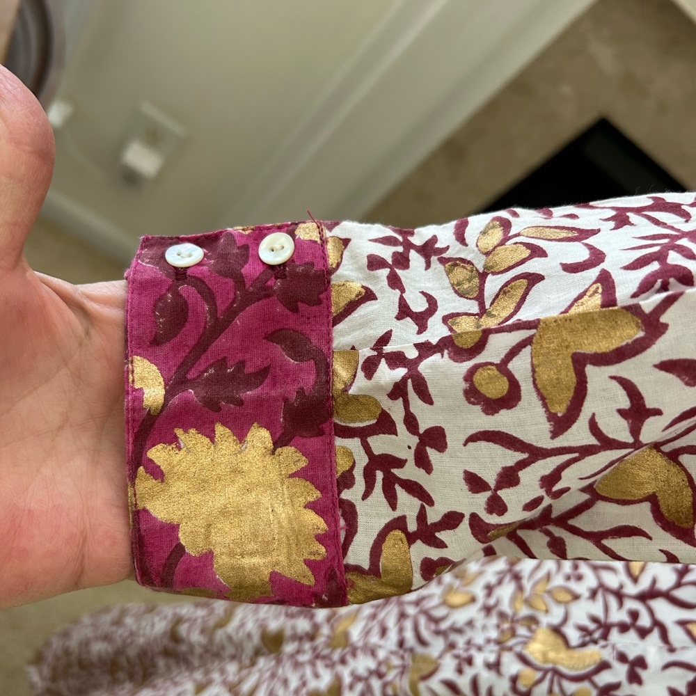 Oliphant Maxi In Marchesa Wine, Gold Foil Cotton Shirt Dress - Picture 6 of 14